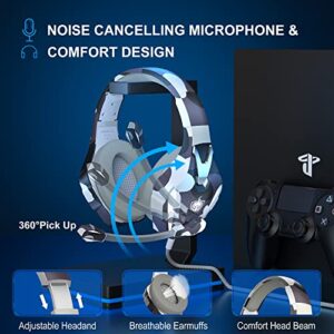 PHOINIKAS PS4 Gaming Headset for PC, PS5, Switch, H9 Xbox One Headset with Noise Cancelling Mic, Over Ear Stereo Headphones with Bass Surround (Camo)