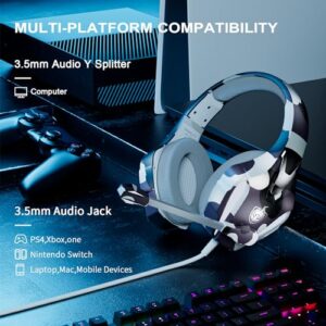 PHOINIKAS PS4 Gaming Headset for PC, PS5, Switch, H9 Xbox One Headset with Noise Cancelling Mic, Over Ear Stereo Headphones with Bass Surround (Camo)