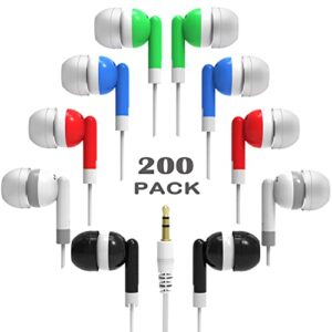 hongzan 200 pack bulk earbuds classroom for school kids children class set headphones for students wholesale disposable earphones (mixed)