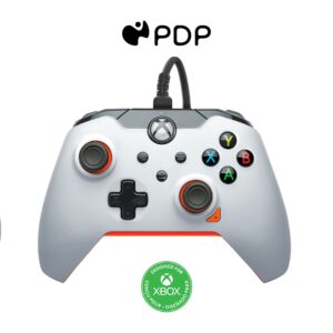 pdp wired xbox game controller - xbox series x|s/xbox one/pc, dual vibration gamepad, app supported - atomic white/orange (amazon exclusive)