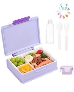 fooyoo bento box adult lunch box, bento box for kids, 3 compartment 1050ml leak-proof bento lunch box for kids, bpa-free, freezer, dishwasher and microwavable safe (purple)
