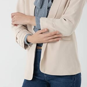 Beninos Womens Casual 3/4 Folding Sleeve Boyfriend Blazer Jacket with No Button (808 Khaki, XL)