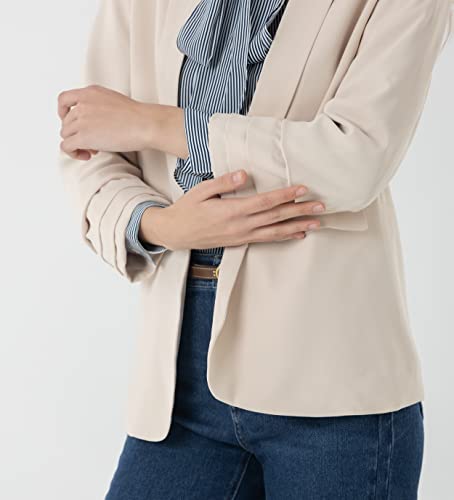 Beninos Womens Casual 3/4 Folding Sleeve Boyfriend Blazer Jacket with No Button (808 Khaki, XL)