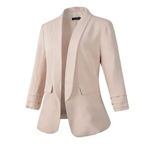 Beninos Womens Casual 3/4 Folding Sleeve Boyfriend Blazer Jacket with No Button (808 Khaki, XL)