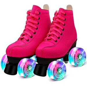 perzcare roller skates for women&girls,premium high-top classic double-row design roller skates shoes 4 shiny wheels,pu leather roller skates for beginners teens/adult/boys/unisex indoor/outdoor