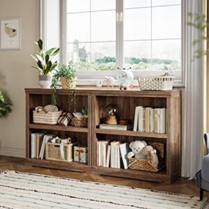 LINSY HOME 2-Tier Bookcase Display Storage Shelves Farmhouse Bookshelf for Home Office, Living Room, Bed Room - Dark Brown