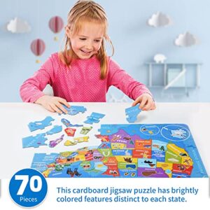 TAOZI&LIZHI United States Kids Puzzles, 70 Piece USA Map Puzzle 50 States with Capitals, Children Jigsaw Geography Puzzles Learning for Kids Ages 4-8, 3-5, 8-10-Year-Olds, US Puzzle Games