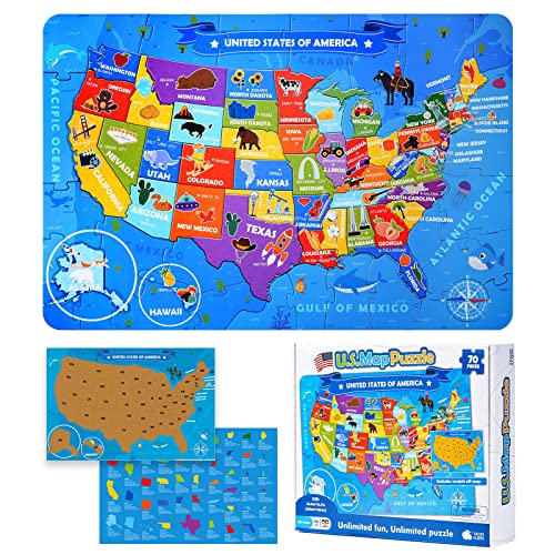 TAOZI&LIZHI United States Kids Puzzles, 70 Piece USA Map Puzzle 50 States with Capitals, Children Jigsaw Geography Puzzles Learning for Kids Ages 4-8, 3-5, 8-10-Year-Olds, US Puzzle Games