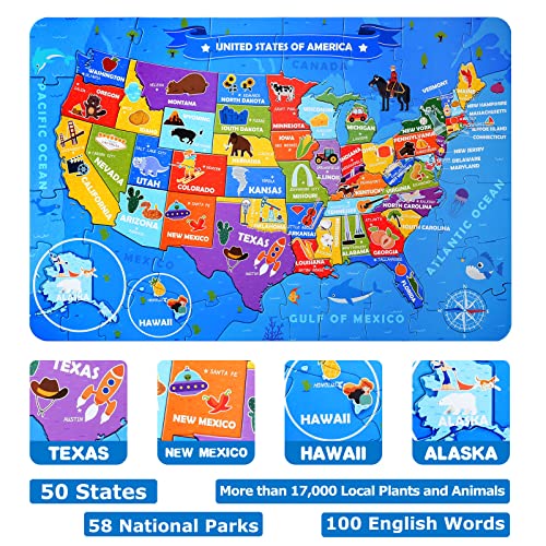 TAOZI&LIZHI United States Kids Puzzles, 70 Piece USA Map Puzzle 50 States with Capitals, Children Jigsaw Geography Puzzles Learning for Kids Ages 4-8, 3-5, 8-10-Year-Olds, US Puzzle Games