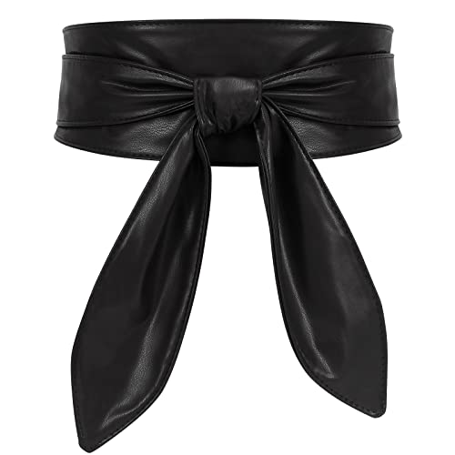 WHIPPY Women Obi Belt Fashion Wrap Around Wide Waistband Knotted Cinch Belt for Dress, Black, XL