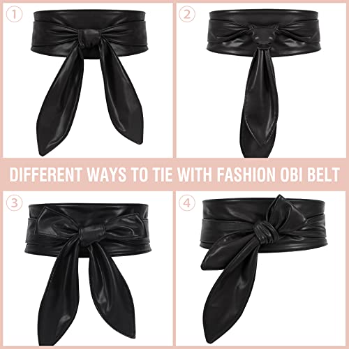 WHIPPY Women Obi Belt Fashion Wrap Around Wide Waistband Knotted Cinch Belt for Dress, Black, XL