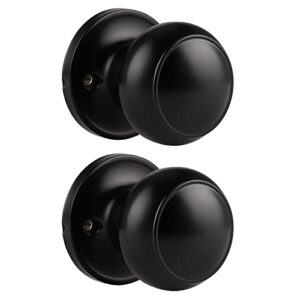 probrico 2 pack single side dummy knobs, matte black finish, non-turning inactive interior door handles, french door pulls, flat ball knob