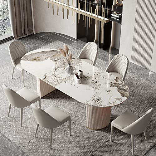 BAYCHEER Stone Dining Table Contemporary Style Oval Dining Site Table for Home - Gold 63" L x 31.5" W x 29.5" H (Table Only)