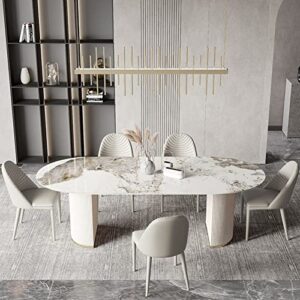 BAYCHEER Stone Dining Table Contemporary Style Oval Dining Site Table for Home - Gold 63" L x 31.5" W x 29.5" H (Table Only)