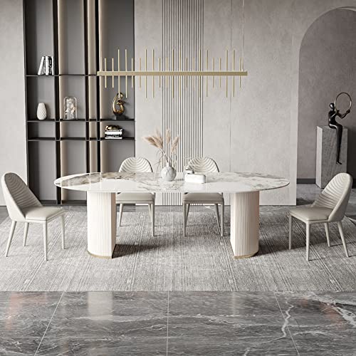 BAYCHEER Stone Dining Table Contemporary Style Oval Dining Site Table for Home - Gold 63" L x 31.5" W x 29.5" H (Table Only)