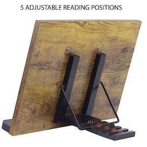 Bamboo Book Stand, Cookbook Holder Desk Reading with 5 Adjustable Height, Foldable and Portable Kitchen Wooden Cooking Bookstands for Textbook, Recipe, Magazine, Laptop, Tablet iPad (Rustic Brown)