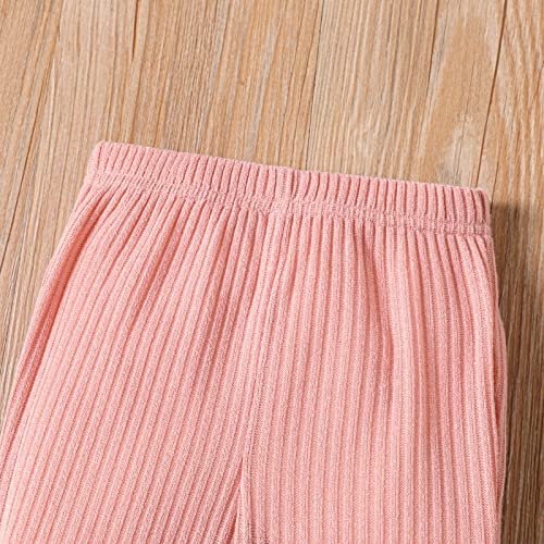 PATPAT Toddler Girl Ribbed Bell Bottom Flare Pants Solid Color Casual Elastic Waist Wide Leggings Trousers 2 Years Apricot