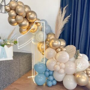 Beaumode Blue Slate Gold Balloon Garland Arch Kit Different Sizes 5/10/18 inch Balloons for Boys Baby Shower Birthday Christening Baptism Bridal Shower Anniversary Party Decorations (Blue Slate Gold)