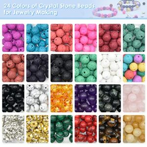 KOTHER 580PCS Nature Stone Beads for Jewelry Making, 8mm DIY Crystal Beads Bracelet Making Kit Healing Chakra Beads with 22 Color Lava Beads and Gemstone Beads Suitable for Beginners