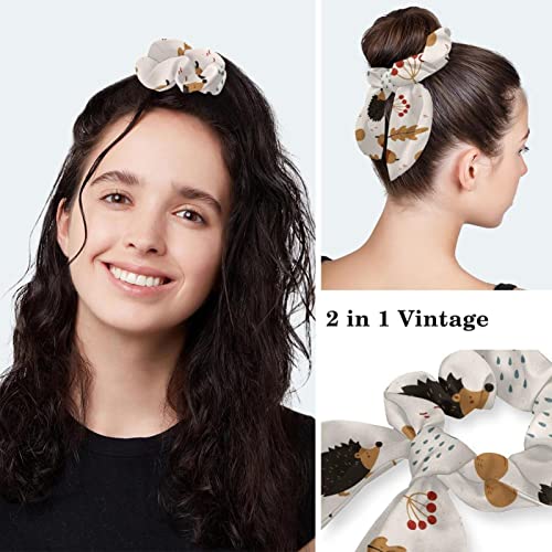 Hedgehogs Acorns Maple Leaves Mushroom Adjustable Working Cap with Buttons/Bow Hair Scrunchy with Sweatband Washable