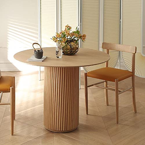 LAKIQ Modern Round Dining Table 35.5’’ Wide Pedestal Dining Room Table Contemporary Wooden Kitchen Dining Table for Small Space Small Apartment(Brown)