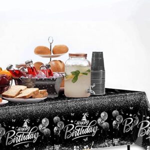 Happy Birthday Decorations-3pcs Sliver and Black Birthday Tablecloth,Rectangle Plastic Disposable Birthday Table Covers Party Decoration for Men Women 90th 80th 70th 60th 50th 40th 30th Birthday