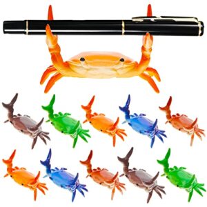 jecery 10 pieces crab pen holder japanese crabs stand creative cute storage rack for single pencil office desk display decorations stationery gift, red, blue, green, purple, orange