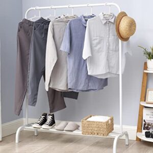 WEASHUME Clothes Rack 43.3 Inches Garment Rack,Coat stand with Bottom Shelf Portable Metal Clothing Rack for Hanging Clothes Coat Rack White