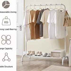 WEASHUME Clothes Rack 43.3 Inches Garment Rack,Coat stand with Bottom Shelf Portable Metal Clothing Rack for Hanging Clothes Coat Rack White