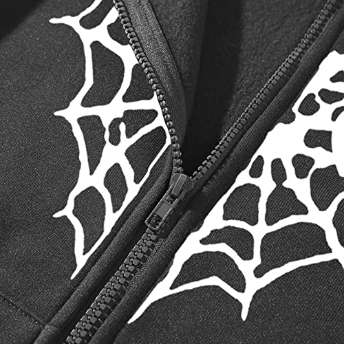 LMSXCT Women Y2K Spider Web Love Heart Hoodies Punk Jacket Coat Streetwear Goth Harajuku Oversized Zip Up Hooded Sweatshirt Dark Gray