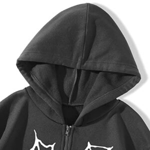 LMSXCT Women Y2K Spider Web Love Heart Hoodies Punk Jacket Coat Streetwear Goth Harajuku Oversized Zip Up Hooded Sweatshirt Dark Gray