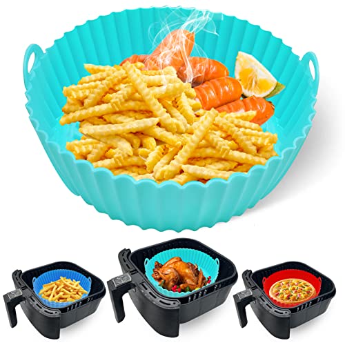 Air Fryer Silicone Liners, 7.5'' 3 to 6 QT Round Reusable Heat Resistant Air Fryer Silicone Liner Bowl Pots Basket Covers Accessories for Ninja COSORI Chefman GoWISE PowerXL Air Fryers Oven