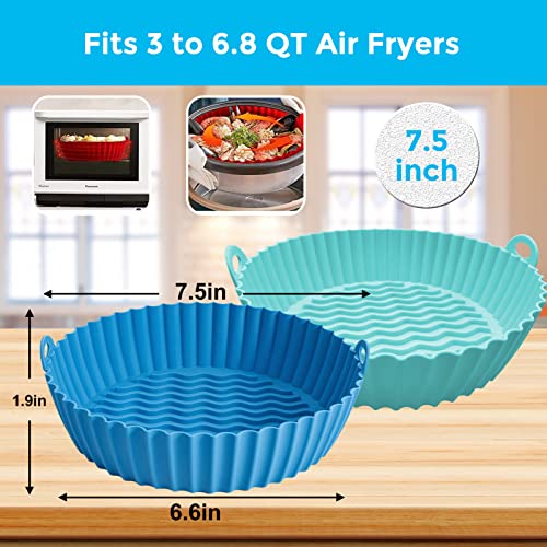 Air Fryer Silicone Liners, 7.5'' 3 to 6 QT Round Reusable Heat Resistant Air Fryer Silicone Liner Bowl Pots Basket Covers Accessories for Ninja COSORI Chefman GoWISE PowerXL Air Fryers Oven