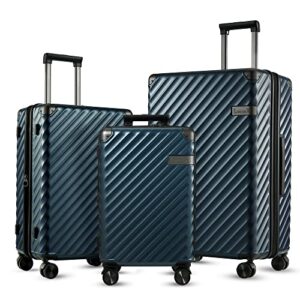 pc 3 piece luggage sets with spinner wheels - expandable hard suitcases with wheels - travel luggage tsa approve (blue suitcase)