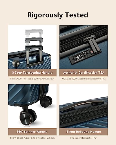 PC Blue Carry On Luggage 22x14x9 - Expandable Hard Shell Suitcase with Spinner Wheels