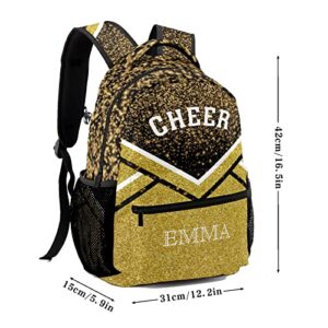 Zaaprint Golden Bling Waterproof Cheer Cheerleaders Backpack Bookbag with Name for Birthday Holiday Gift