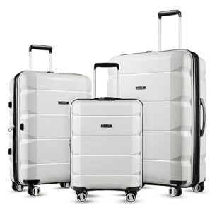 luggex white luggage sets 3 piece - expandable carry on luggage set with spinner wheels - lightweight versatile shopping and sightseeing.(white suitcase)