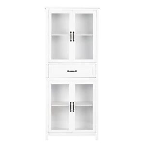 SSLine 5-Tier Bookshelf Bookcase with 4 Doors,71'' Wooden Tall Storage Cabinet with One Drawer and Spray Paint Acrylic Door,Adjustable Shelves for Living Room Bedroom Study Office Book Organizer