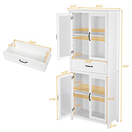 SSLine 5-Tier Bookshelf Bookcase with 4 Doors,71'' Wooden Tall Storage Cabinet with One Drawer and Spray Paint Acrylic Door,Adjustable Shelves for Living Room Bedroom Study Office Book Organizer