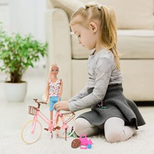 Mini Fashion Doll on Bike by Beach Playset for Girls, Includes Doll with Long Blonde Hair, Bicycle, and Accessories, Boardwalk Outdoor Biking Set Toy for Kids and Toddlers Ages 3 4 5 6 7 8