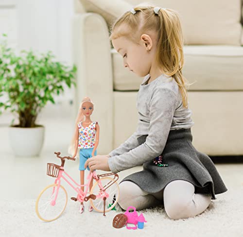 Mini Fashion Doll on Bike by Beach Playset for Girls, Includes Doll with Long Blonde Hair, Bicycle, and Accessories, Boardwalk Outdoor Biking Set Toy for Kids and Toddlers Ages 3 4 5 6 7 8