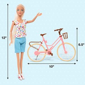 Mini Fashion Doll on Bike by Beach Playset for Girls, Includes Doll with Long Blonde Hair, Bicycle, and Accessories, Boardwalk Outdoor Biking Set Toy for Kids and Toddlers Ages 3 4 5 6 7 8