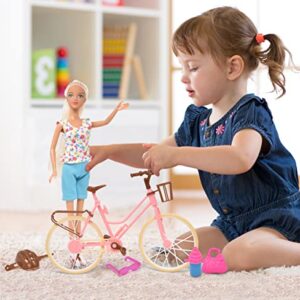 Mini Fashion Doll on Bike by Beach Playset for Girls, Includes Doll with Long Blonde Hair, Bicycle, and Accessories, Boardwalk Outdoor Biking Set Toy for Kids and Toddlers Ages 3 4 5 6 7 8