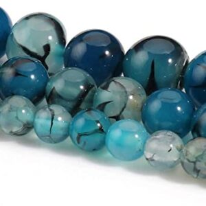 60pcs 6mm Blue Dragon Vein Agate Beads Natural Gemstone Beads Round Loose Beads for Jewelry Making