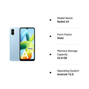 Xiaomi Redmi A1 (220733SL) Dual SIM, 32GB + 2GB RAM, Factory Unlocked GSM, International Version (Fast Car Charger Bundle) - (Blue), Light Blue