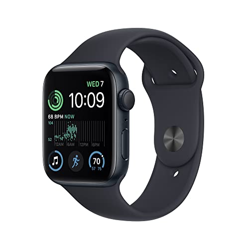 Apple Watch SE (2nd Gen) [GPS 44mm] Smart Watch w/Midnight Aluminum Case & Midnight Sport Band - M/L. Fitness & Sleep Tracker, Crash Detection, Heart Rate Monitor, Retina Display, Water Resistant