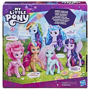 my little pony dolls rainbow celebration, 6 pony figure set, 5.5-inch dolls, toys for 3 year old girls and boys, unicorn toys (amazon exclusive)
