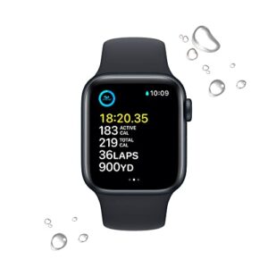 Apple Watch SE (2nd Gen) [GPS 40mm] Smart Watch w/Midnight Aluminum Case & Midnight Sport Band - S/M. Fitness & Sleep Tracker, Crash Detection, Heart Rate Monitor, Retina Display, Water Resistant