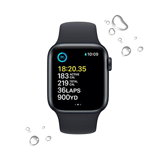 Apple Watch SE (2nd Gen) [GPS 40mm] Smart Watch w/Midnight Aluminum Case & Midnight Sport Band - S/M. Fitness & Sleep Tracker, Crash Detection, Heart Rate Monitor, Retina Display, Water Resistant