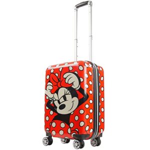 ful disney minnie mouse 21 inch rolling luggage, polka dot printed hardshell carry on suitcase with wheels, red (fcfl0156-603)